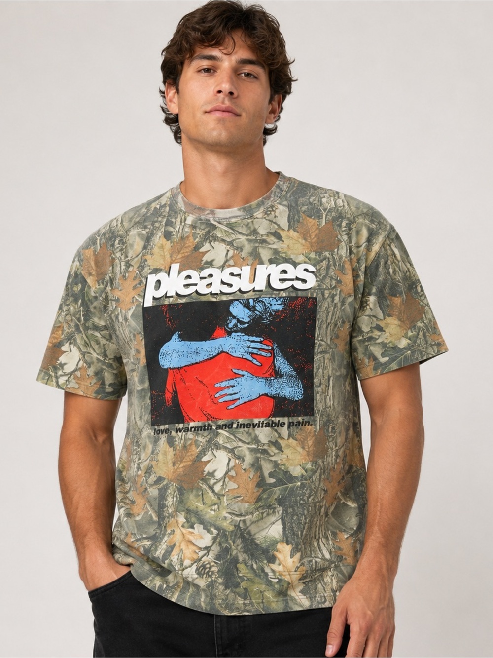 Pleasures Mens 2XL Embrace Graphic Print T-Shirt Tree Bark Camouflage Streetwear